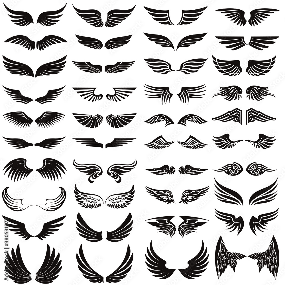 Angel wings icon vector set. fly illustration sign collection. pilot ...