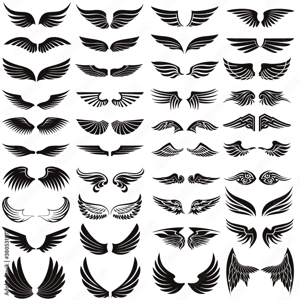 Angel wings icon vector set. fly illustration sign collection. pilot symbol.