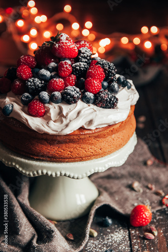 Beautiful cake with cream and fresh fruit