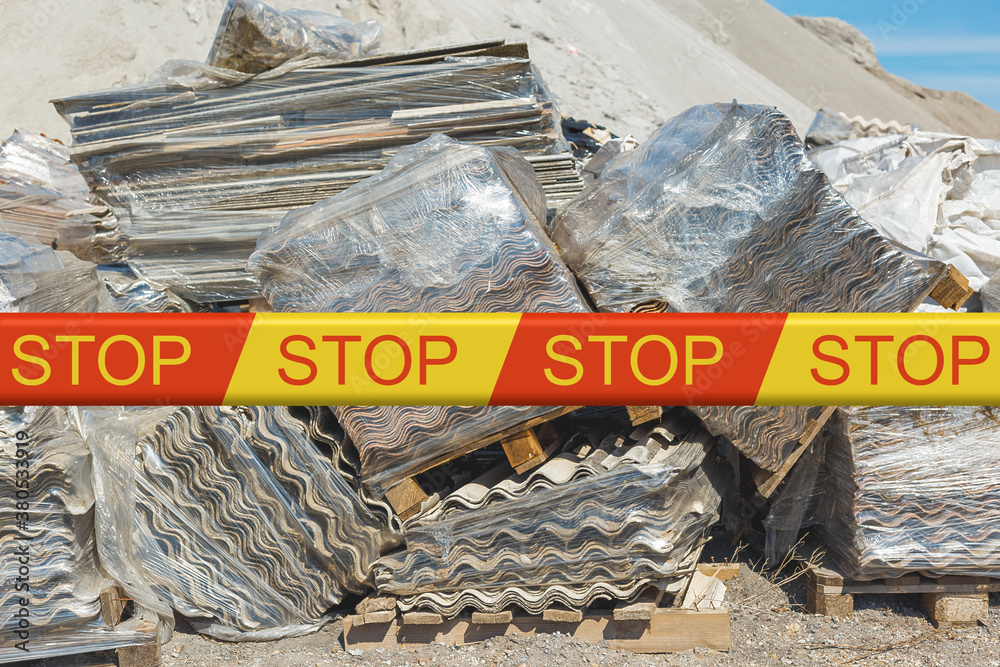 Asbestos landfill . Roof covering material with asbestos fibres