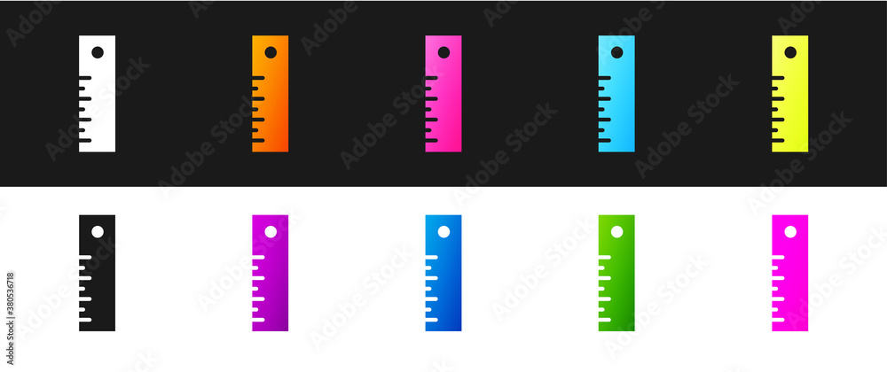 Set Ruler icon isolated on black and white background. Straightedge symbol. Vector Illustration.