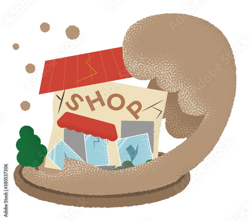 水害に遭うショップのベクターイラスト