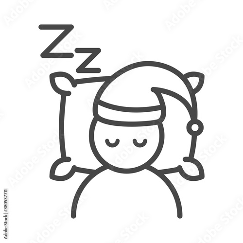 insomnia, person with hat sleeping with a pillow linear icon style