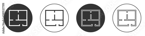 Black House plan icon isolated on white background. Circle button. Vector Illustration.