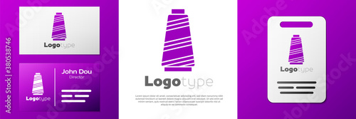 Logotype Sewing thread on spool icon isolated on white background. Yarn spool. Thread bobbin. Logo design template element. Vector Illustration.