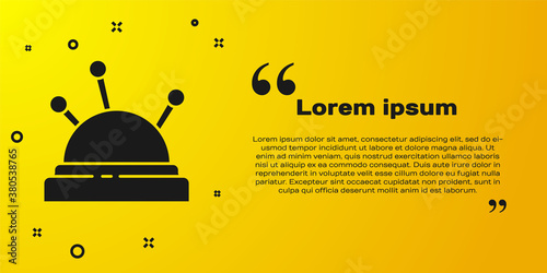 Black Needle bed and needles icon isolated on yellow background. Handmade and sewing theme. Vector Illustration.