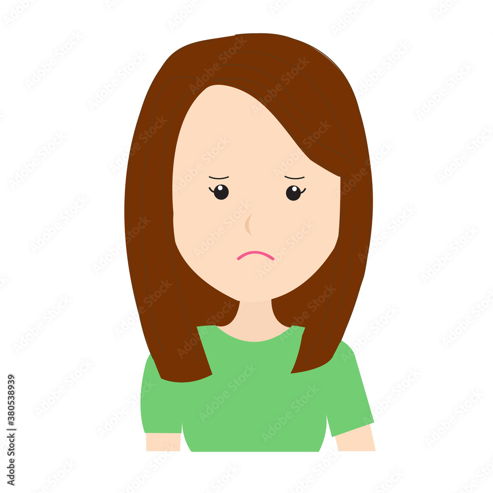 Doodle Woman Cartoon Potrait Avatar Sad Frown Illustration Vector