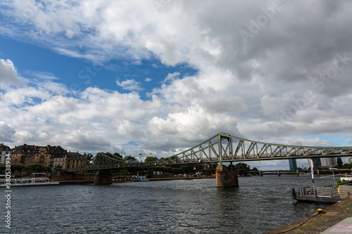 View to the bridge with dramatic cloudy sky