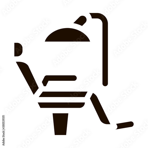 Stomatology Dentist Chair Vector Icon. Dentist Chair, Instrument Tool Equipment And Device Pictogram. Chairside Assistance Dental Health Service Monochrome Illustration