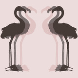 
Pink flamingo in silhouette, double shadow effect