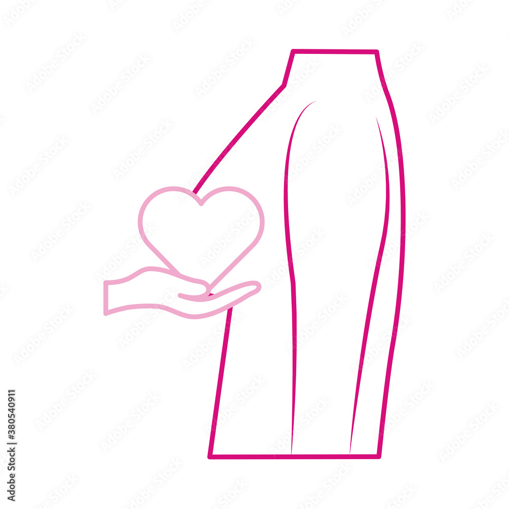 Fototapeta premium breast cancer awareness month, hand holding heart body female, healthcare concept line icon