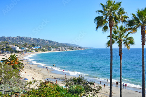 view of Southern California beach and coastline with palm trees © Ryan Tishken