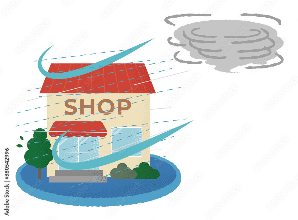 台風の被害に遭うショップのベクターイラスト Stock Vector | Adobe Stock