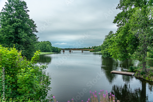 Railroad bridge crossing a river in Sweden