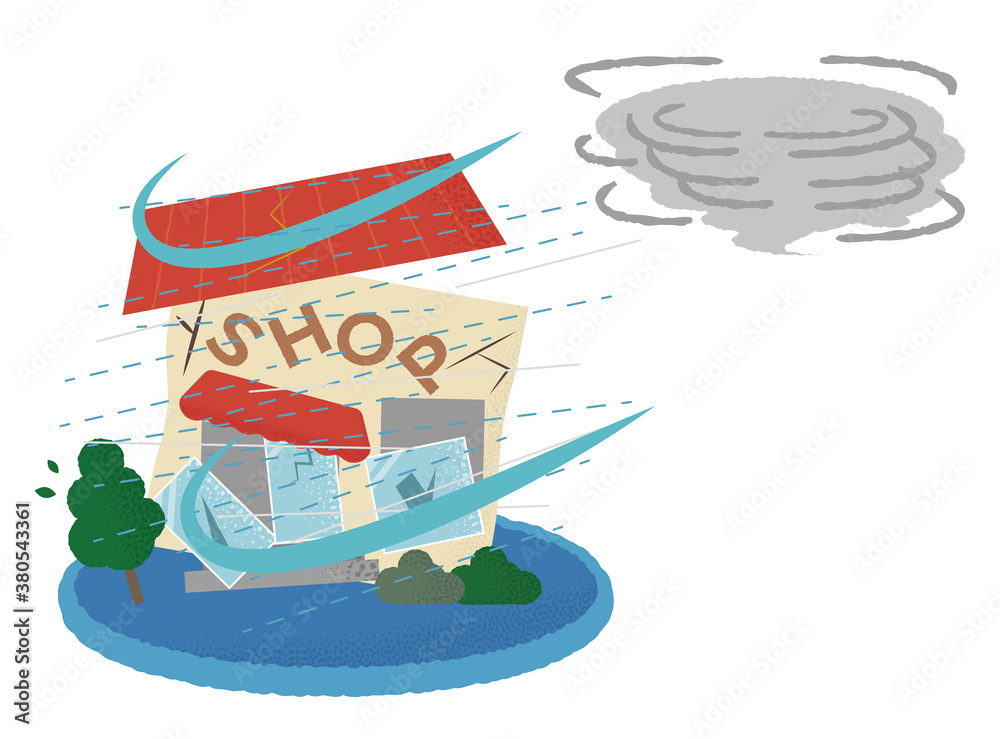 台風の被害に遭うショップのベクターイラスト Stock Vector | Adobe Stock