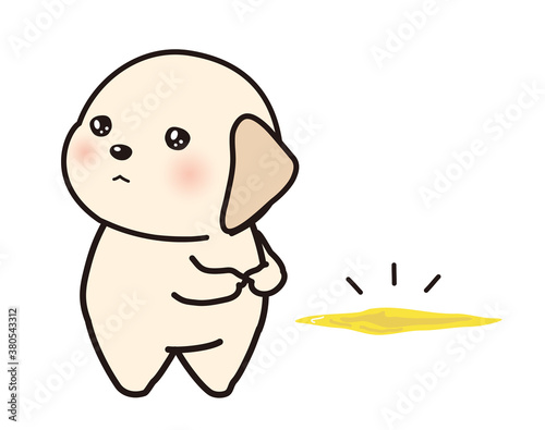 おしっこに失敗をして落ち込む子犬