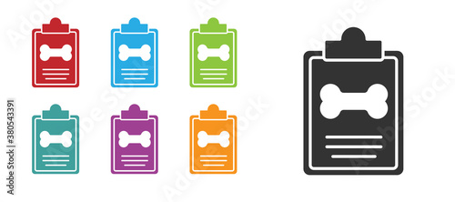 Black Clipboard with medical clinical record pet icon isolated on white background. Health insurance form. Medical check marks report. Set icons colorful. Vector.