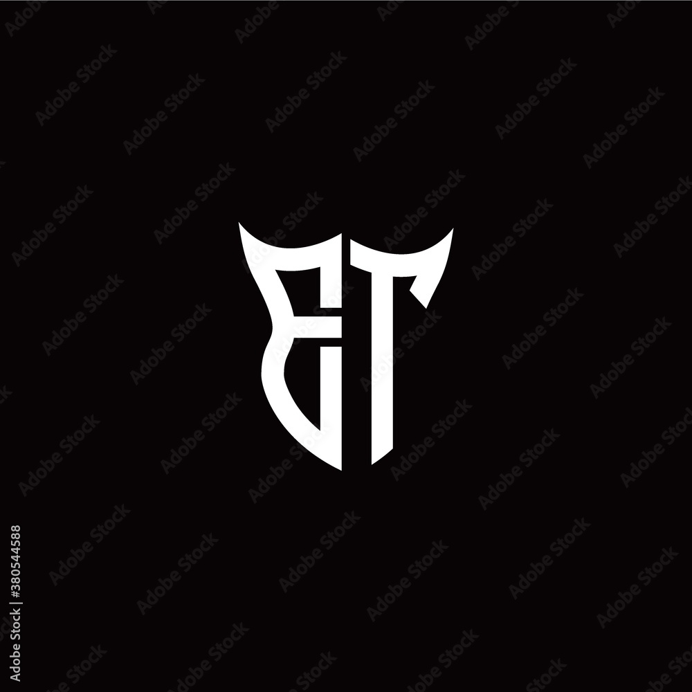 Initial E T letter with unique shield style logo template vector Initial E T letter with unique shield style logo template vector