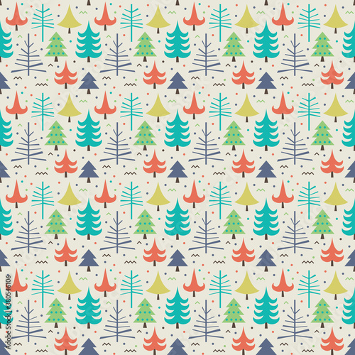 Seamless Christmas pattern with colorful trees.