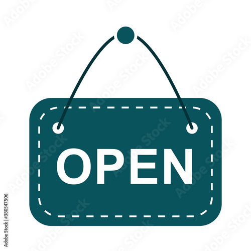 hanging black sign board open lettering flat icon