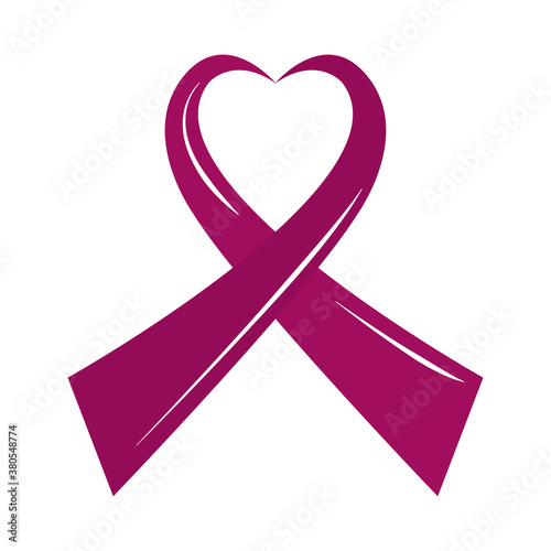 breast cancer awareness month, pink ribbon shaped heart, healthcare concept flat icon style