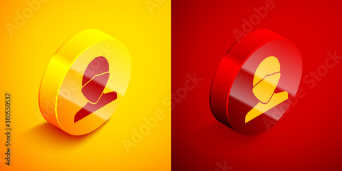 Isometric Vandal icon isolated on orange and red background. Circle button. Vector.