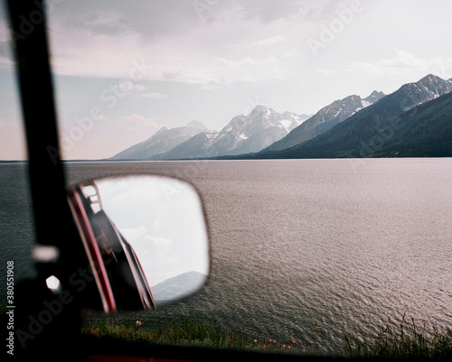 Sideview mirror, Grand Tetons National Park, Wyoming photo