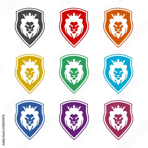 Lion shield logo icon, color set