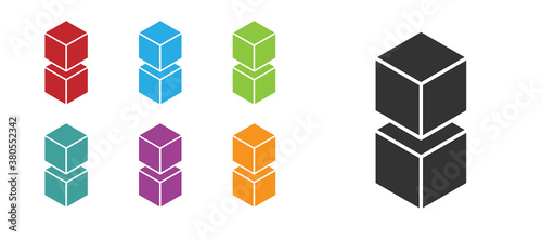 Black Blockchain technology icon isolated on white background. Cryptocurrency data. Abstract geometric block chain network technology business. Set icons colorful. Vector.