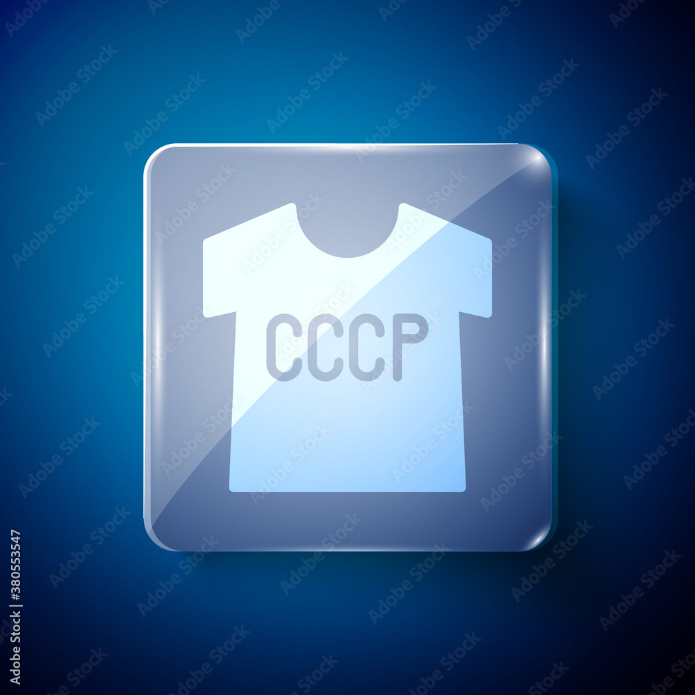 White USSR t-shirt icon isolated on blue background. Square glass panels. Vector. White USSR t-shirt icon isolated on blue background. Square glass panels. Vector.