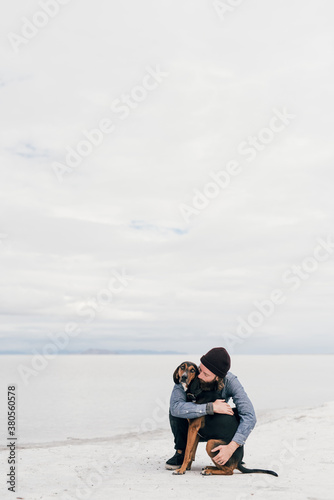 Man and Dog Hugging photo