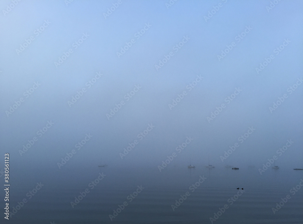 Minimalist Boats In Fog