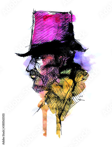 Mysterious man. Incognito. Portrait of a bearded man in a hat