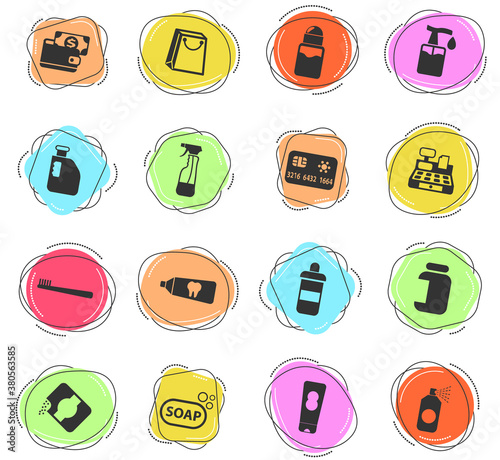 chemicals store icon set