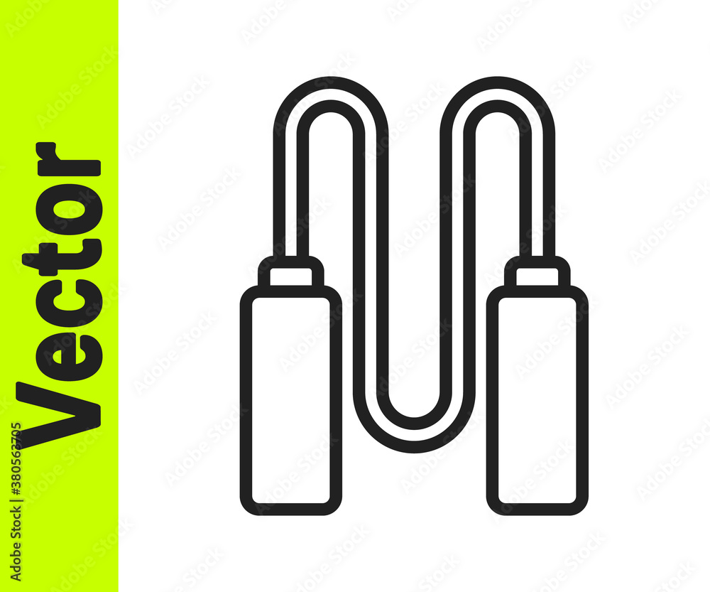 Black line Jump rope icon isolated on white background. Skipping rope. Sport equipment. Vector Illustration. Black line Jump rope icon isolated on white background. Skipping rope. Sport equipment. Vector Illustration.