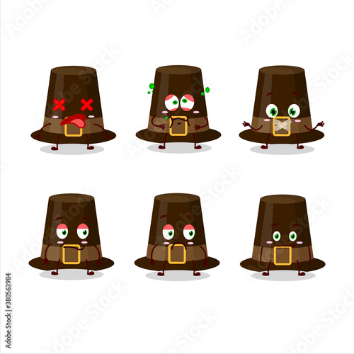 Brown pilgrims hat cartoon character with nope expression