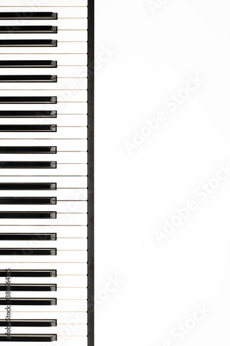 black and white piano or synthesizer keys isolated on white background  vertical shot  concept of music  creativity  learning to play a musical instrument