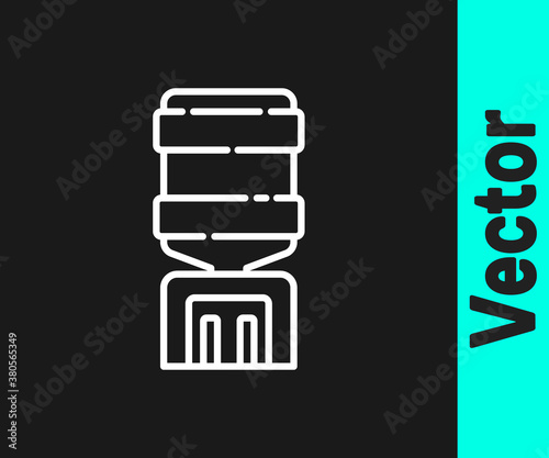 White line Water cooler for office and home icon isolated on black background. Water dispenser. Bottle office, plastic and liquid. Vector Illustration.