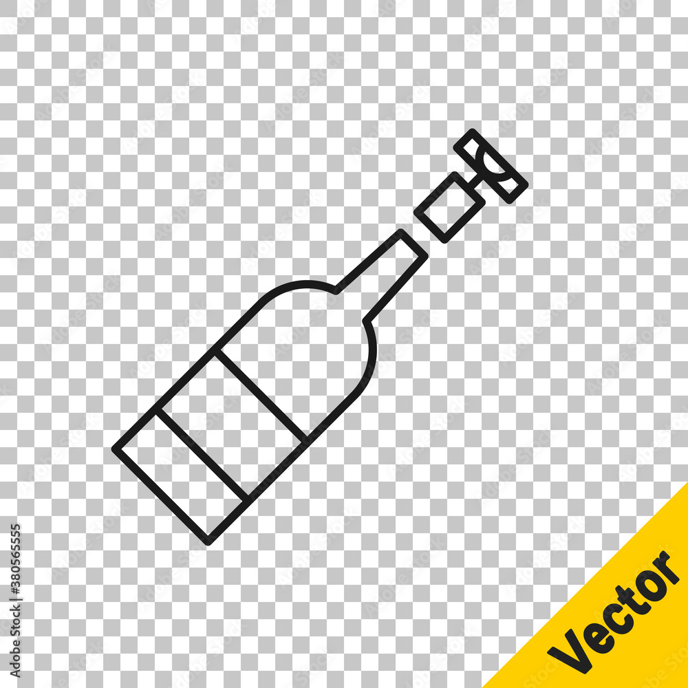 Black line Opened bottle of wine icon isolated on transparent background. Vector Illustration.