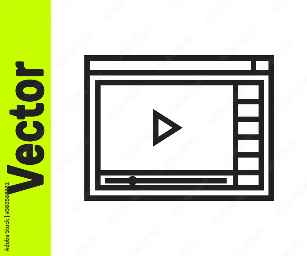 Black line Online play video icon isolated on white background. Film strip with play sign. Vector Illustration. Black line Online play video icon isolated on white background. Film strip with play sign. Vector Illustration.