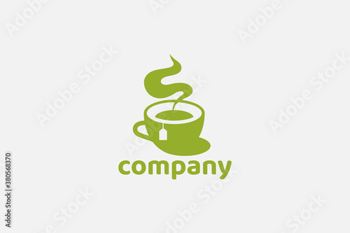 simple herbal tea logo vector graphic with a cup of tea