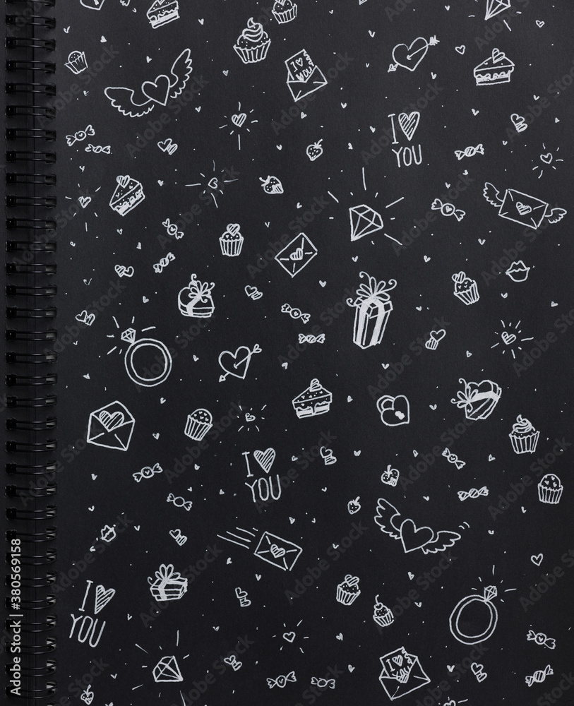 Sketchbook with romantic symbols Sketchbook with romantic symbols