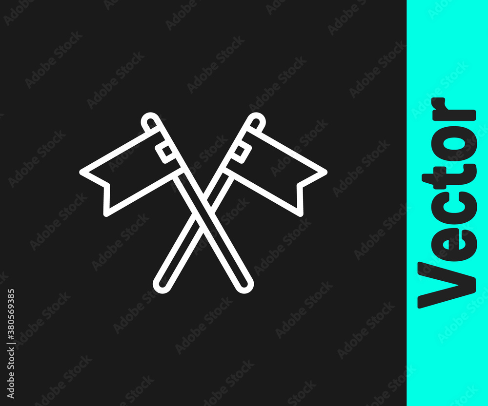 White line Crossed medieval flag icon isolated on black background. Country, state, or territory ruled by a king or queen. Vector. White line Crossed medieval flag icon isolated on black background. Country, state, or territory ruled by a king or queen. Vector.