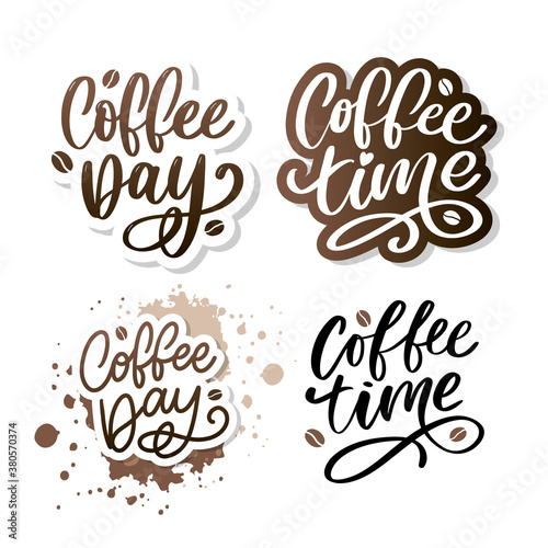 International Coffee Day lettering with coffee beans. Vector illustration