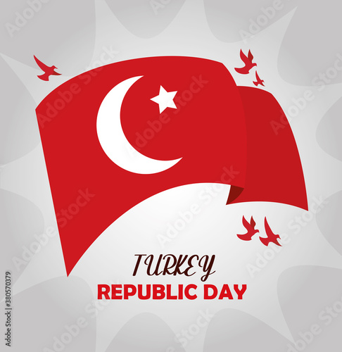 turkey republic day, national flag and flying birds
