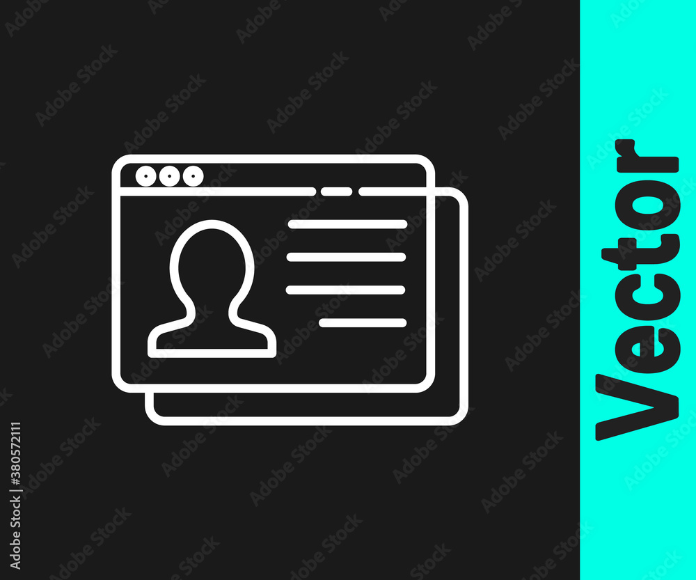 White line Resume icon isolated on black background. CV application. Searching professional staff. Analyzing personnel resume. Vector. White line Resume icon isolated on black background. CV application. Searching professional staff. Analyzing personnel resume. Vector.