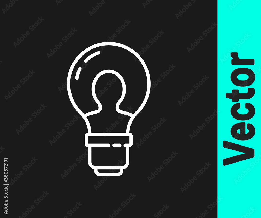 White line Human head with lamp bulb icon isolated on black background. Vector. White line Human head with lamp bulb icon isolated on black background. Vector.