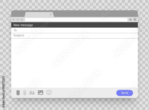Email message blank window.Window browser. Vector screen page. E-mail empty frame. Mail mock up template.