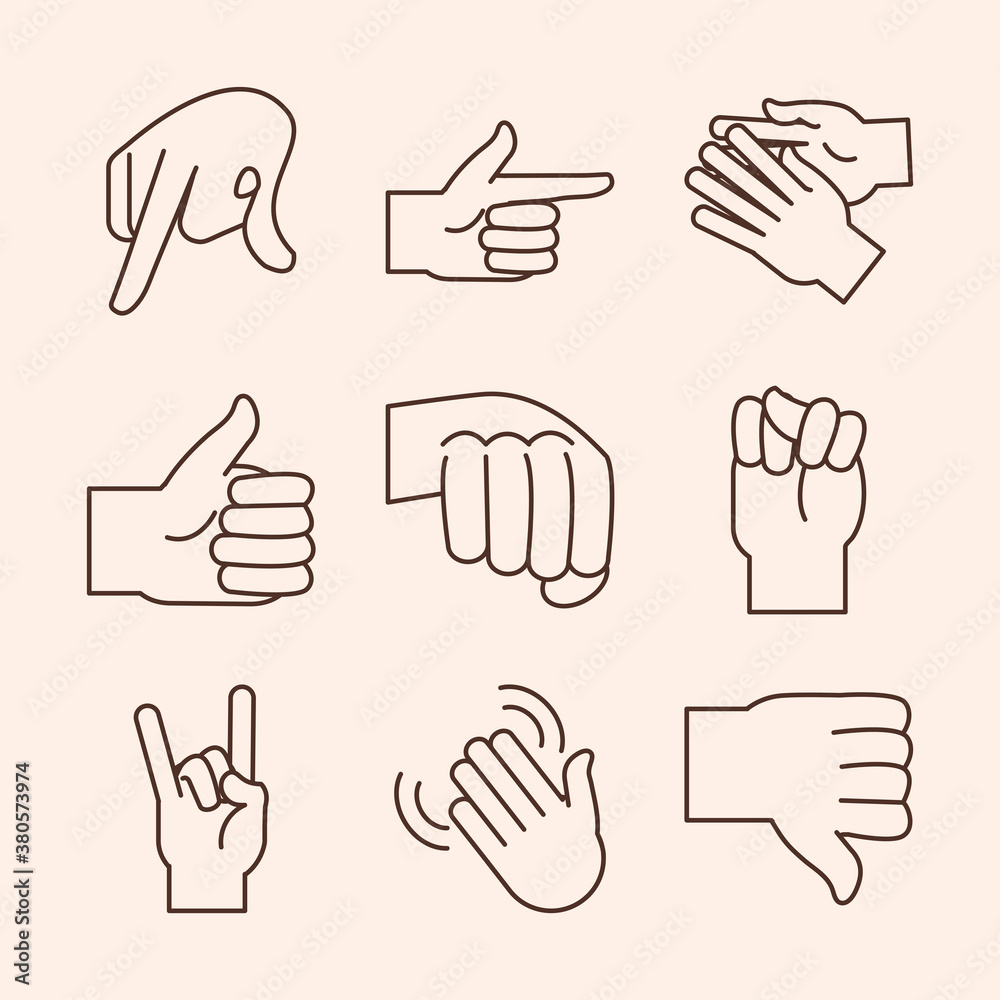 sign language hand gesture indicating different letters alphabet line icons sign language hand gesture indicating different letters alphabet line icons