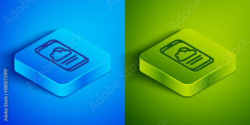 Isometric line Weather forecast icon isolated on blue and green background. Square button. Vector.